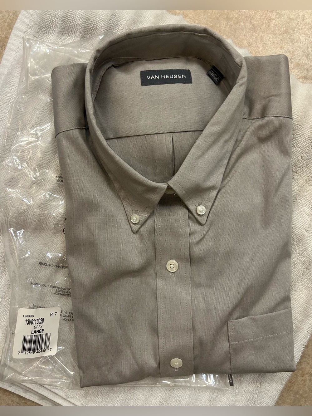 Van Heusen Boys Button-Down Dress Shirt - Taupe/Light Gray